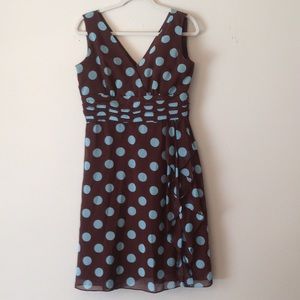 Jessica Howard brown with blue polka dot dress